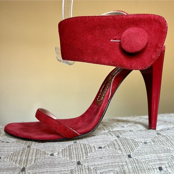Ororo Red Suede Leather Stiletto Heeled Sandal Wide Ankle Strap EU 38 US 7.5 - 8 - Picture 1 of 16